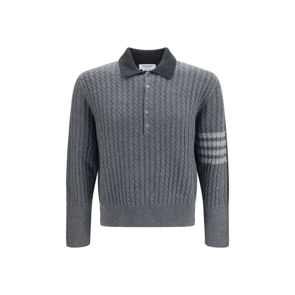 Thom Browne Men 4-Bar Cable-Knit Long-Sleeve Polo Sweater
